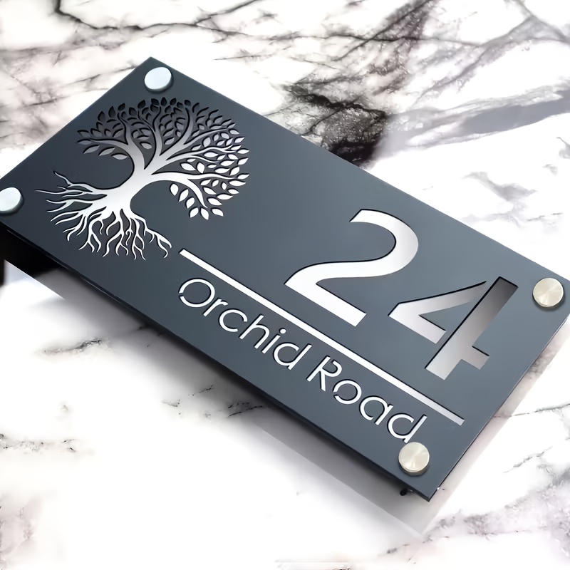 TEMU Custom Acrylic Door Sign - Tree Of Number Plate, Personalized Address And Name Plate, Customizable Colors And Text Content To Suit Your Needs,