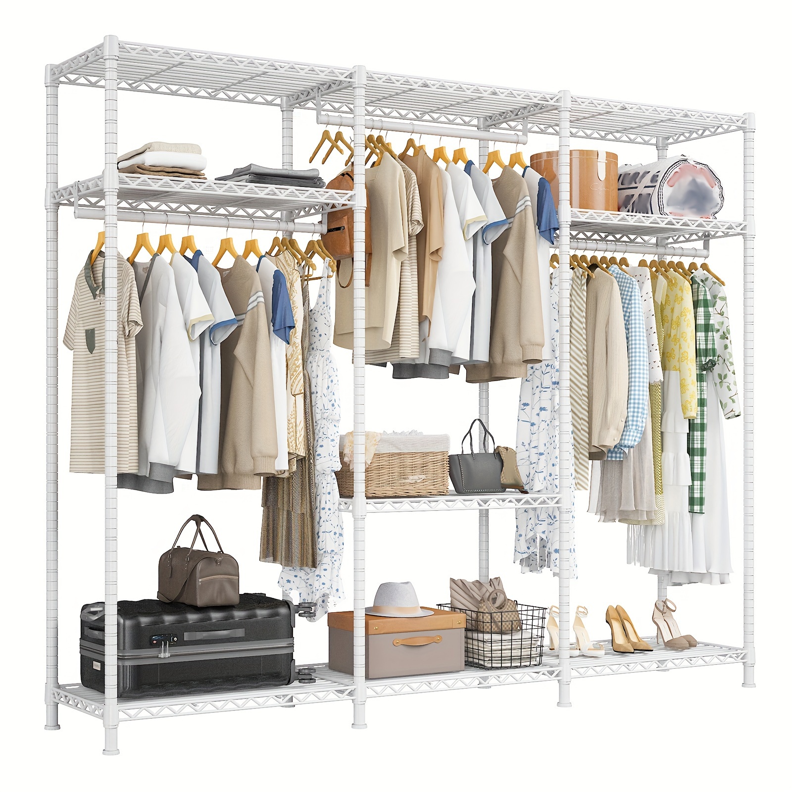 

Clothes Rack Heavy Duty 795lbs Clothing Racks For Hanging Clothes Adjustable Wardrobe Closet Portable Garment Rackfree Standing Closet, White
