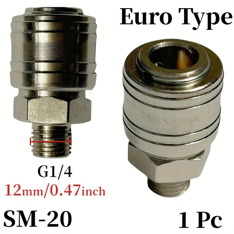 Sm20 G1/4" Male Thread Fitting (12.5mm), Eu Pneumatic Quick Connector - C-type Self-locking Quick Coupler, Euro Hose Connector, Durable Fitting For Air Compressor And Pneumatic Systems