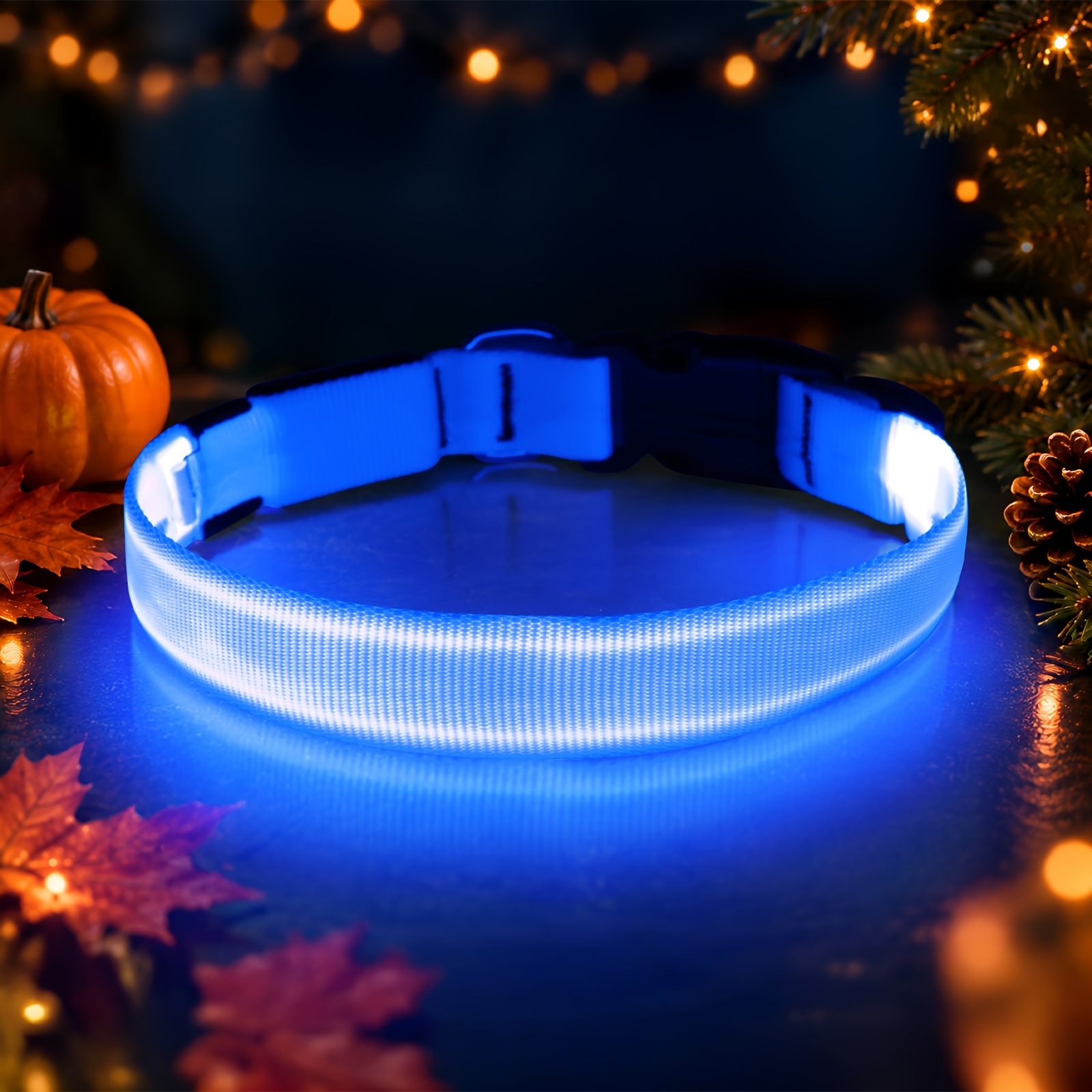 TEMU Collar LED para Perros, Collares Luminosos de Calidad, Recargable por Micro USB, Nylon Ajustable, Hebilla de Plástico, Anilla D, Collares de