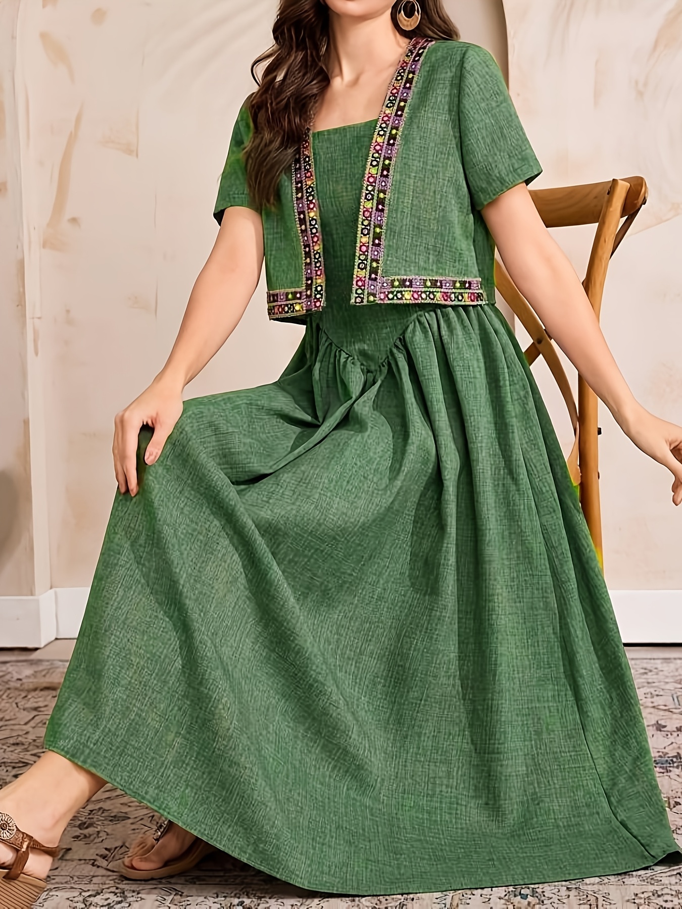 middle eastern elegant embroidered lace short jacket loose Temu