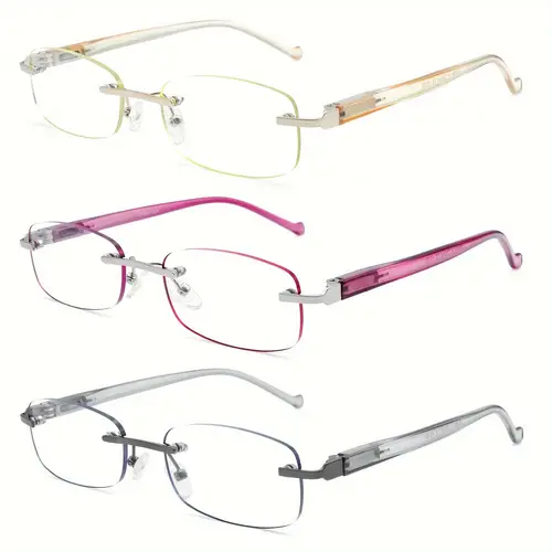 3 pack stylish rimless blue light blocking reading lightweight spring hinge readers with comfortable reading experience computer eyeglasses for men and women