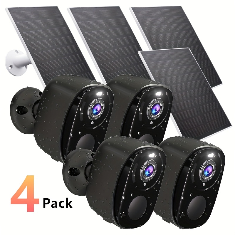 4 Pack AntCctv Security Cameras Wireless Outdoor | 4pcs Solar Powered WiFi Cameras with Color Night Vision, AI Motion Detection, Works with Alexa, 3MP Resolution