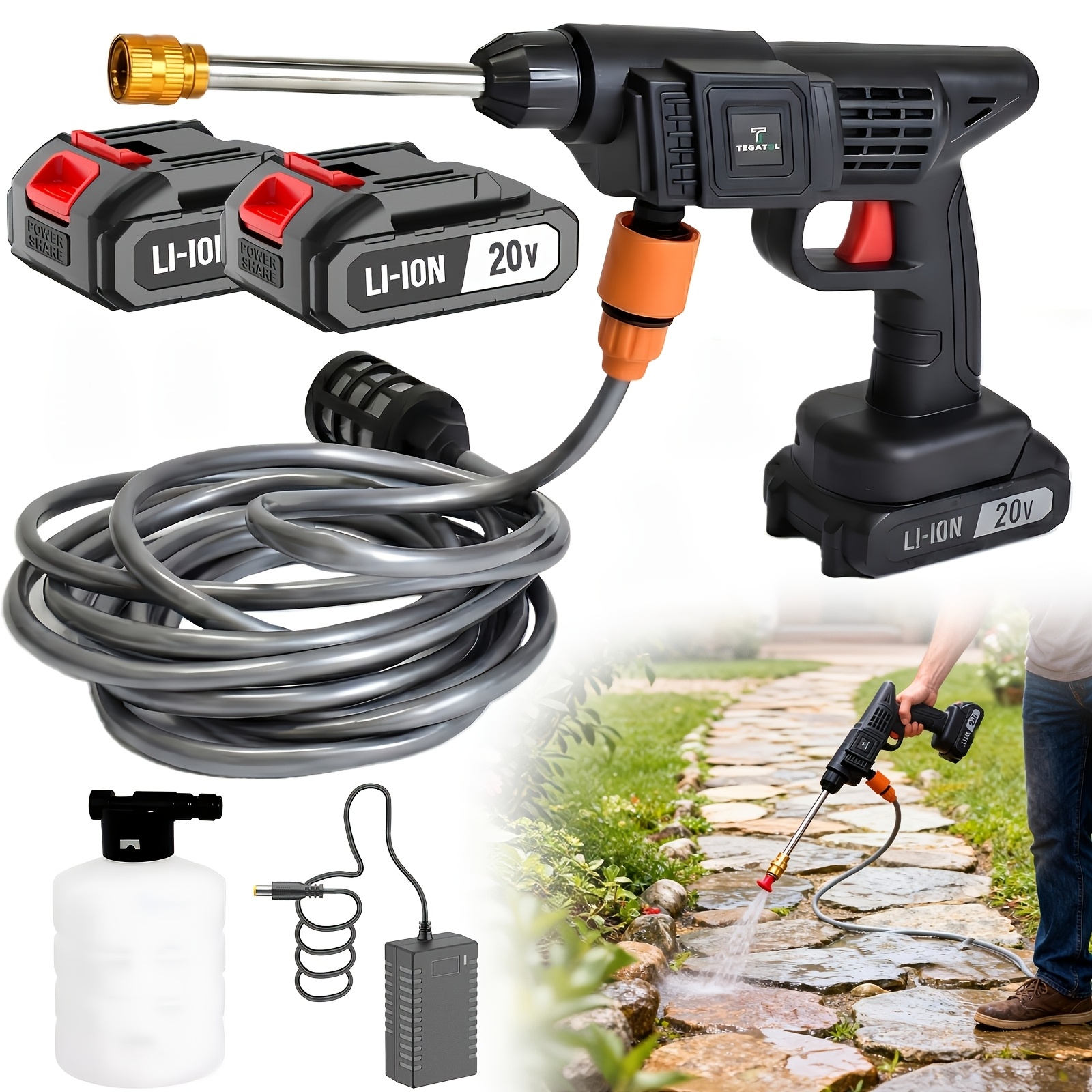 TEMU 20v Wireless Handheld Cleaning Machine, High-pressure Cleaning Water Gun, Rechargeable Cleaning Water Gun, Garden Watering Tool, With 1 Battery,
