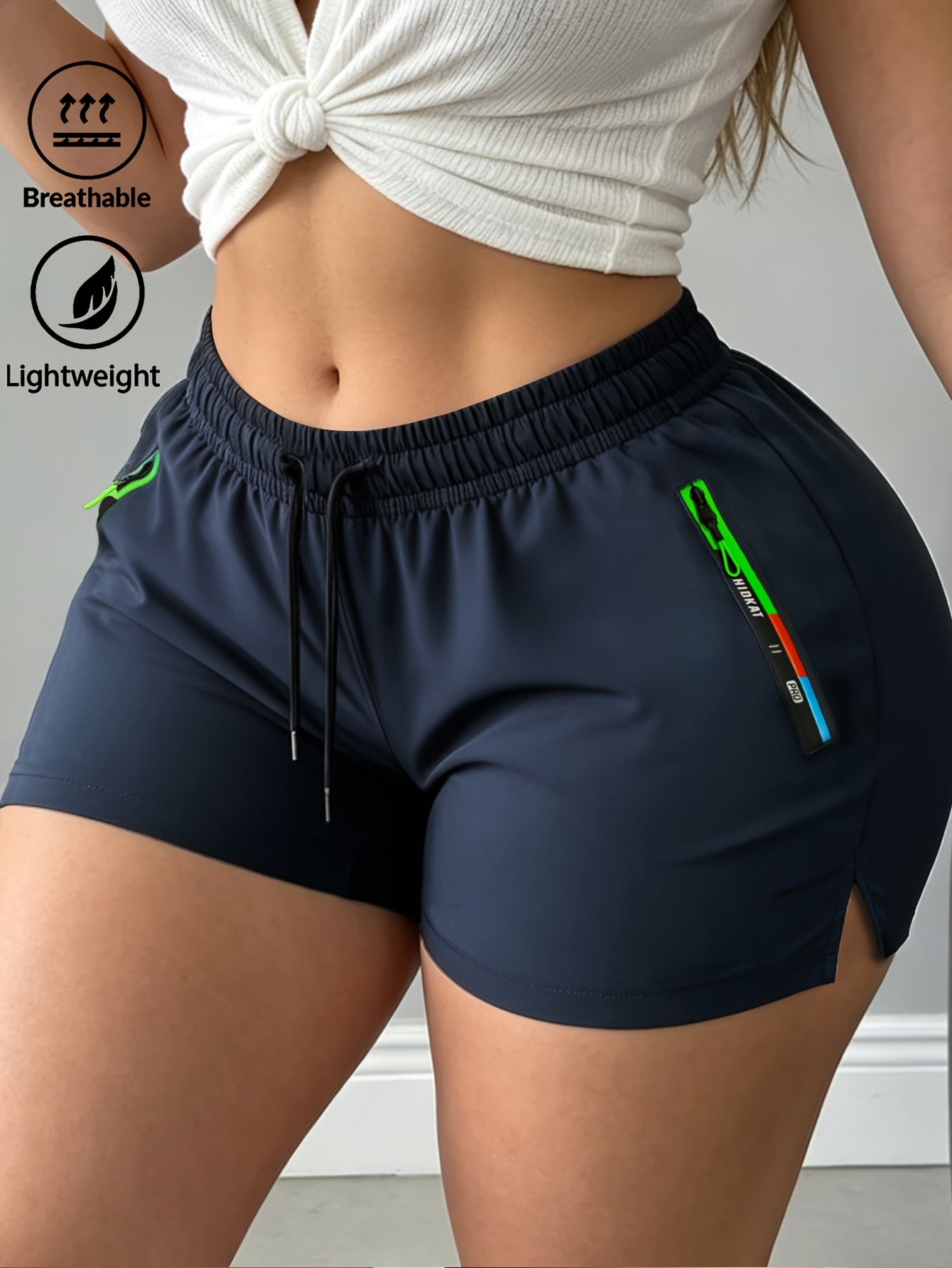 Women's Summer Fashion Casual Sports Three-Quarter Shorts with Drawstring Waist and Multi-Color Zipper, Suitable for Summer Outdoor Leisure, Sports, and Daily Fashion Wear