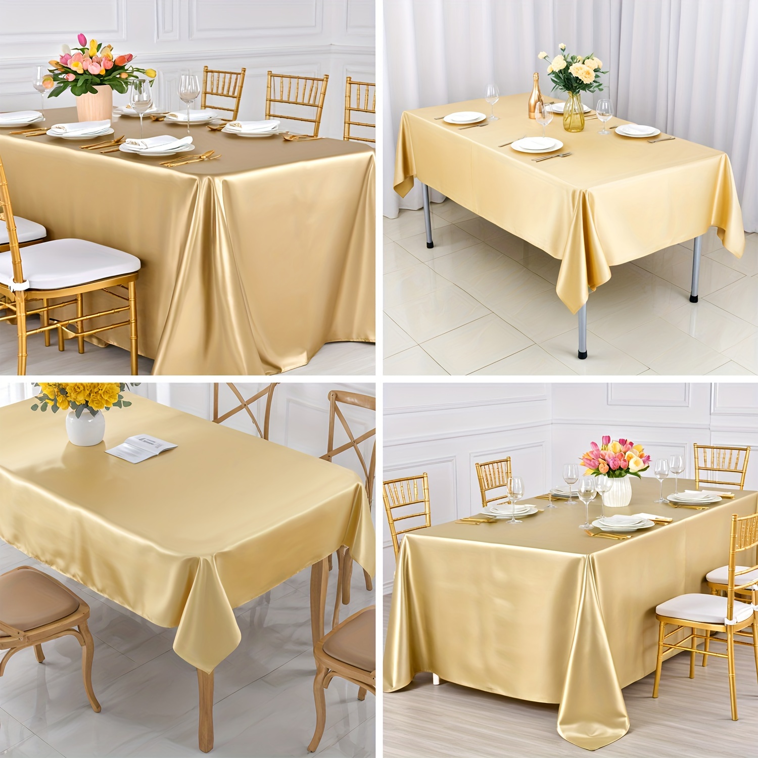 

Elegant Polyester Tablecloth In Champagne Golden For Events - Machine Washable, , And Reusable Rectangular Cover For Wedding, Birthday, Anniversary, And - Princess Theme, Suitable For Outdoor Parties