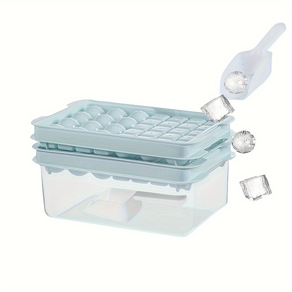 TEMU 1 Set, Ice Cube Mold, Freezer Ice Tray With Ice Scoop And Ice Box, Easy To Release Ice Cubes Mold With Storage Box For Refrigerating Whiskey Coffee, Kitchen Utensils, Apartment Essentials