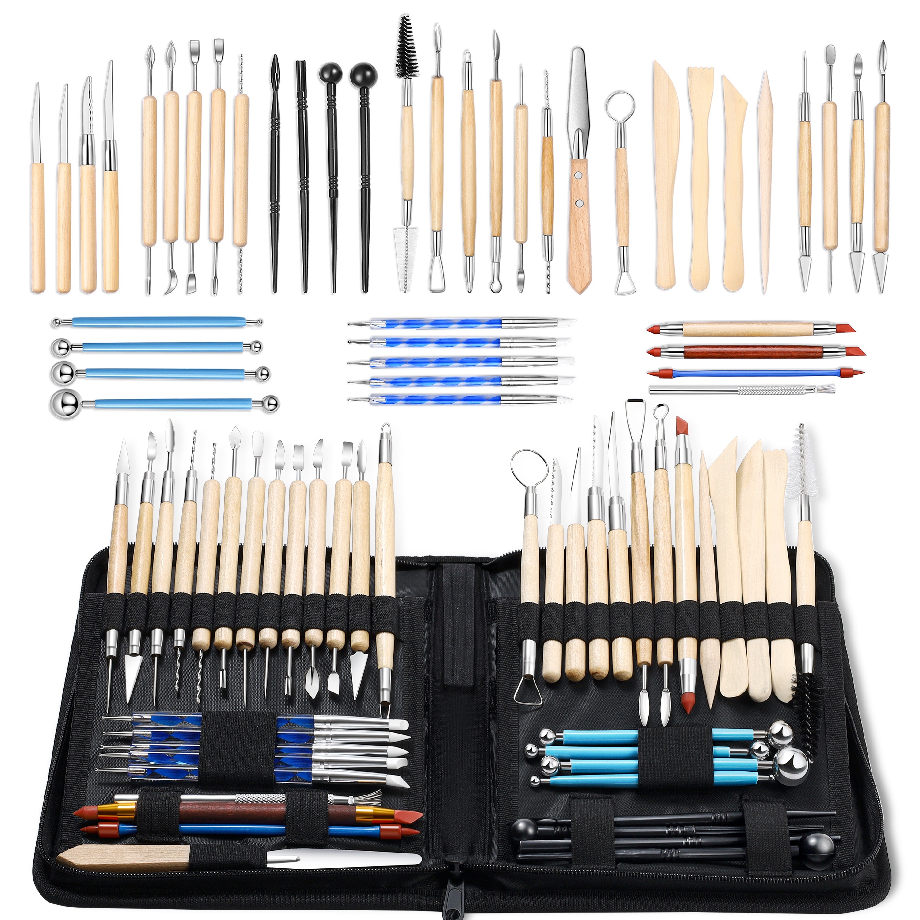 

Pottery Clay Sculpting Tools 43pcs Double Sided Ceramic Clay Carving Tool Set With Upgrade Stand-up Design Carrying Case For Beginners Professionals School Student Pottery Modeling Smoothing