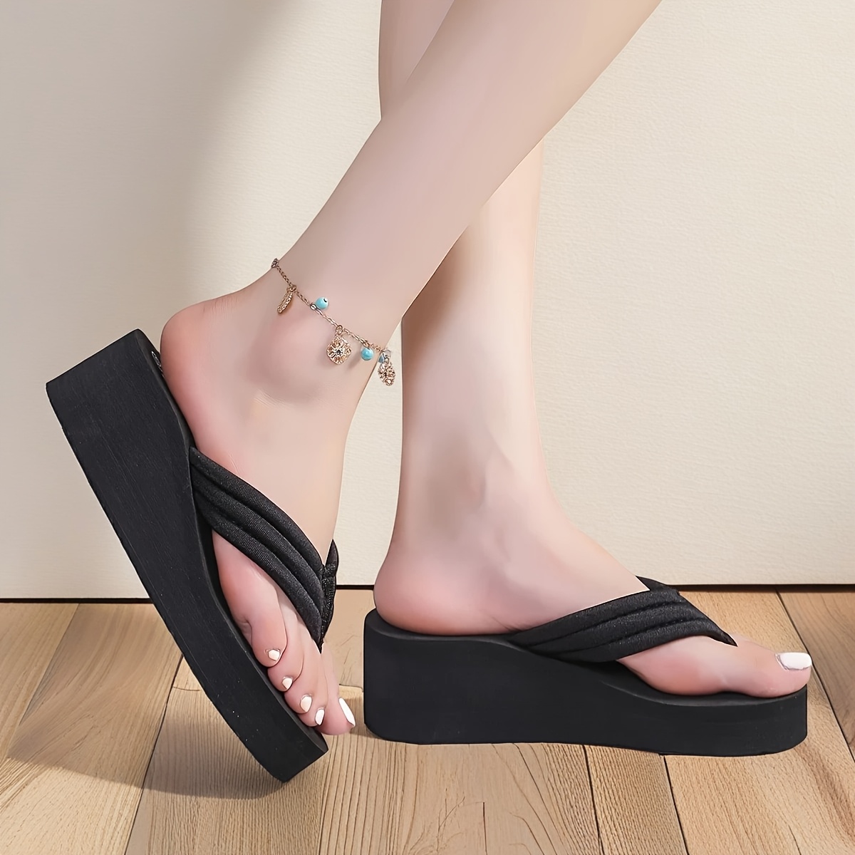 womens summer casual fashion slip on flip flops comfortable eva thick sole wedge non slip sandals suitable for outdoor leisure vacation beach slippers Product details 2