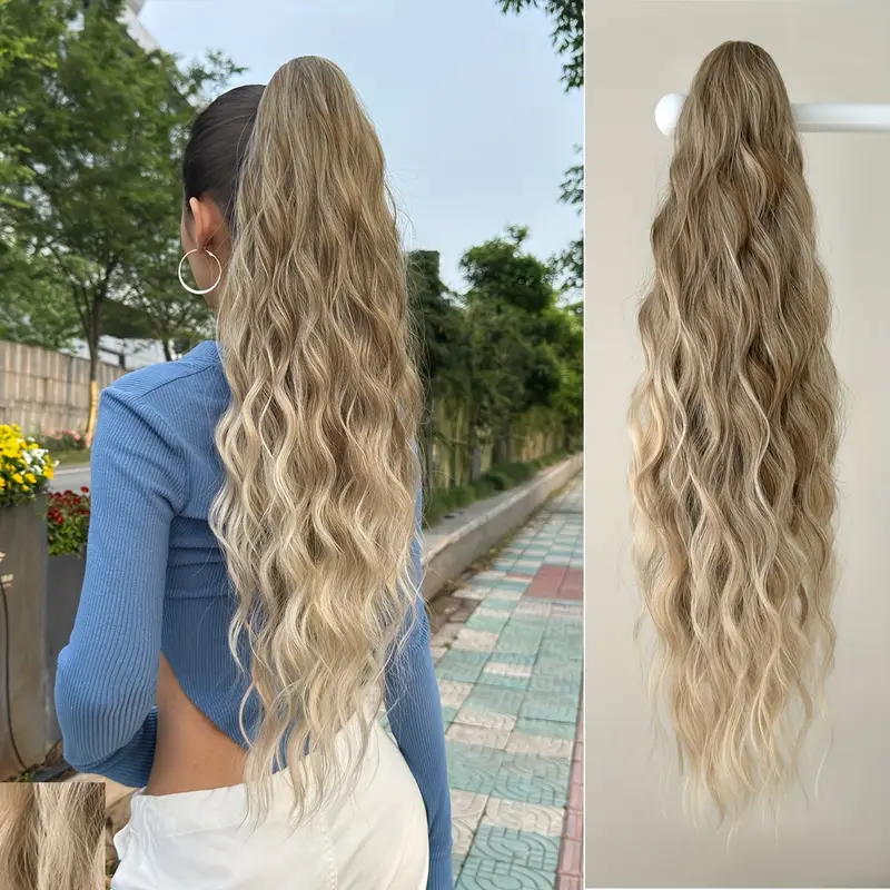 deep wave synthetic ponytail extensions for women adjustable drawstring hairpiece for daily use secure clip on natural look hair types ponytail hair extensions wavy hairpiece quick hairstyle solution details 0