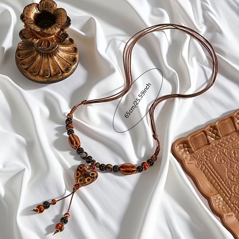 Women's Bohemian Adjustable Ceramic Heart Pendant Necklace