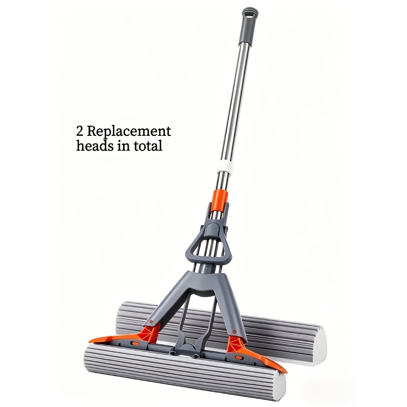 TEMU Super Absorbent Sponge Mop, With 2 Replacement Heads, Double-folding Squeeze Mop, 11 Inches/13 Inches Wide, No Hand Washing Required, Durable