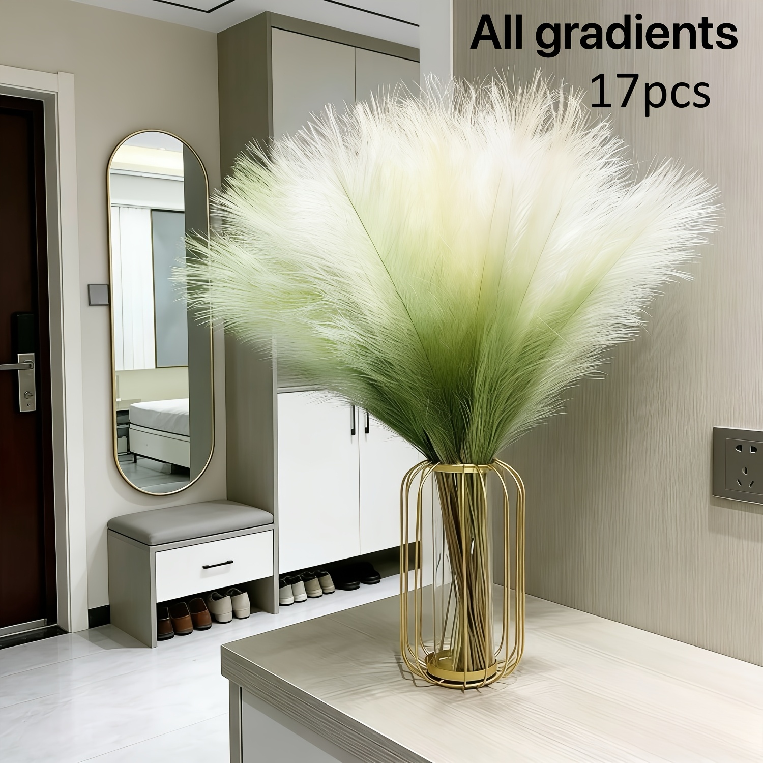 17pcs 21in/55cm Faux Pampas Grass Branches Vase Filler Flower Arrangement For Home Wedding Boho Decor, Mixed Color