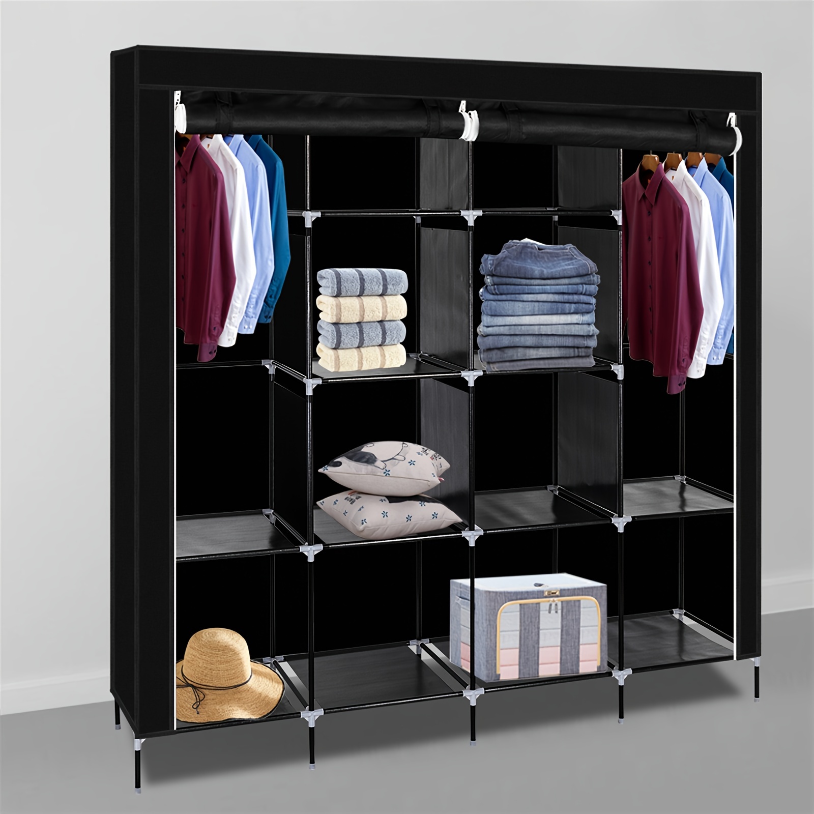 

67" Clothes Closet Portable Clothes Storage Rack 12 Shelves 4 Black