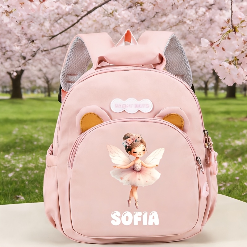 TEMU Personalize Your Pink Student Backpack , Featuring An Adorable Cartoon Ballet Princess Design. This School Bag, Along With A Crossbody Bag, Is
