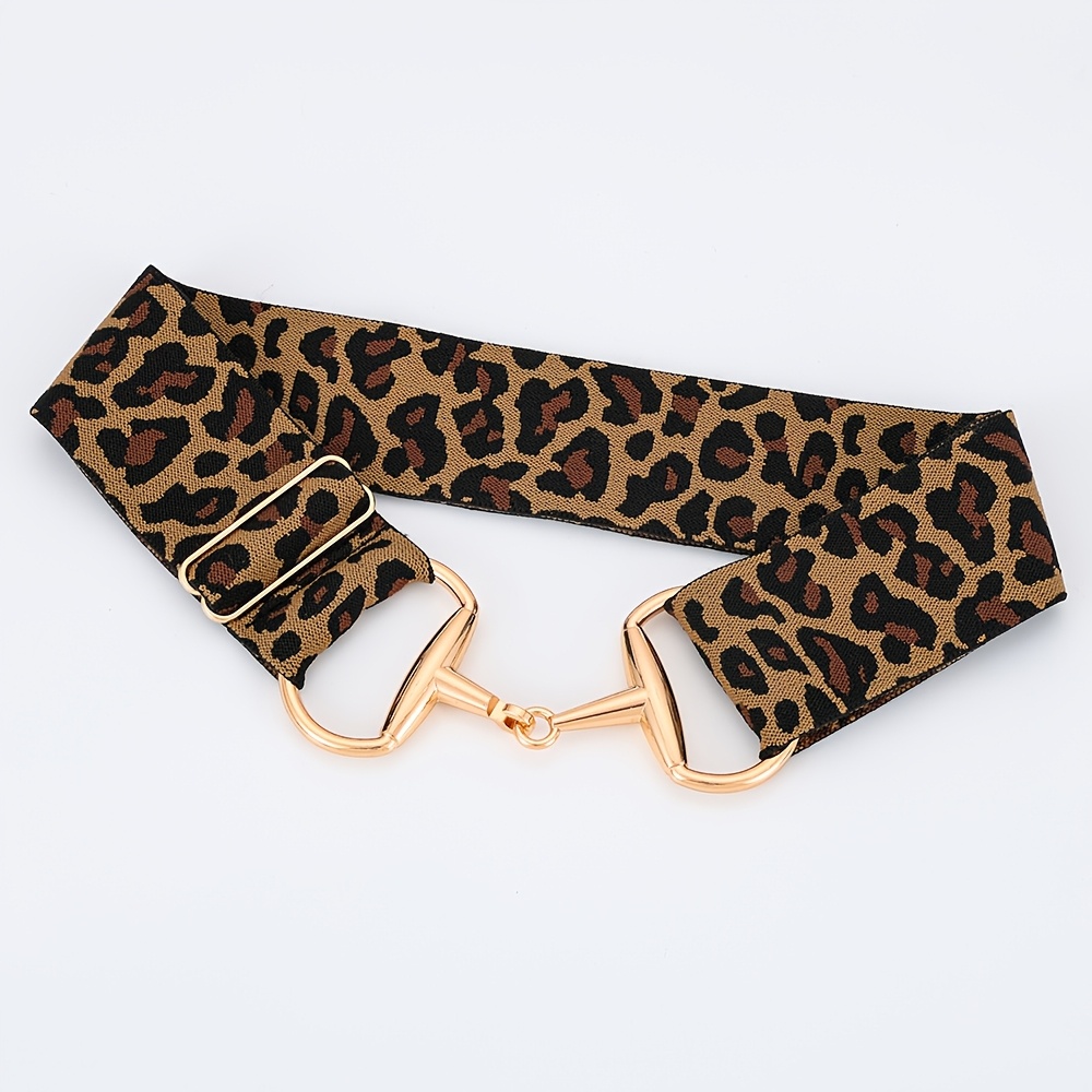 Image of Alloy Leopard Print Elastic Band, Stretch Equestrian Belt, Adjustable Outdoor Sports Lazy Elastic Waistband