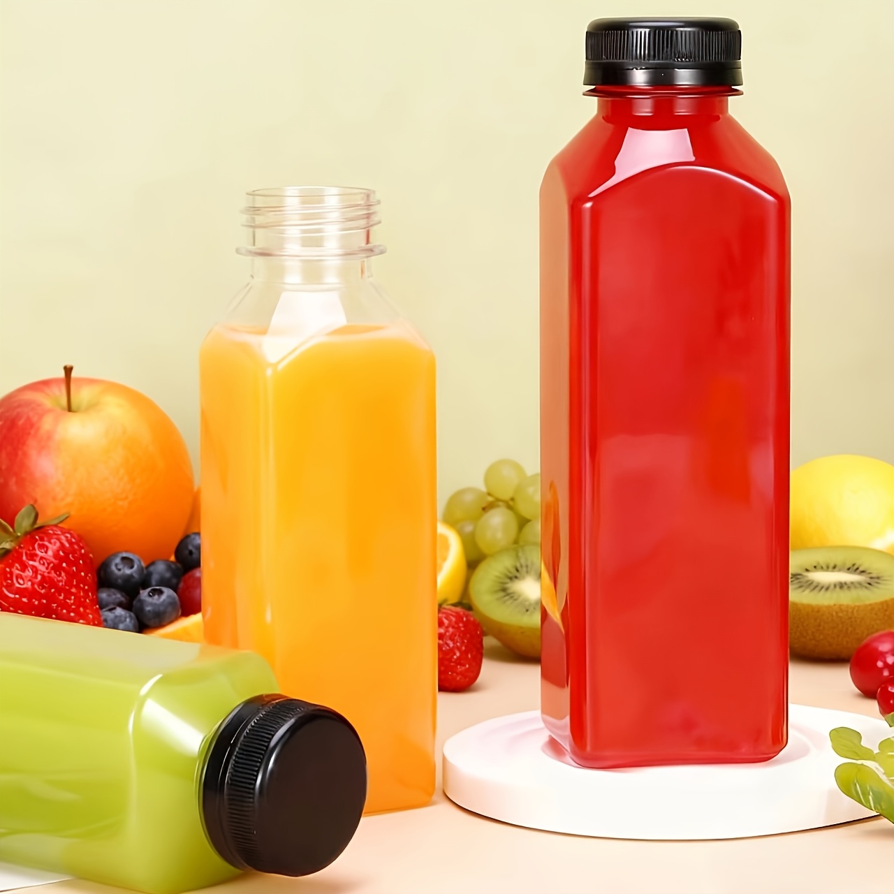 Image of 11pcs 12oz (350ml) Clear Plastic Water Bottles With Lids, Black Sealed Leak-proof/juice Bottles - Ideal For Juicing, Smoothies, Milk, And Fruit Drinks - Reusable Party Christmas Travel Bottle