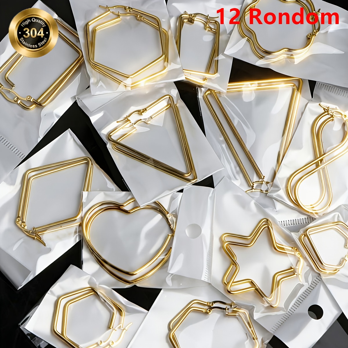 TEMU Spring/summer 12 Or 14 Pairs/set (random Style) Geometric Pattern Earrings 304 304 Stainless Steel Minimalist Fashion Trendy Earrings Holiday