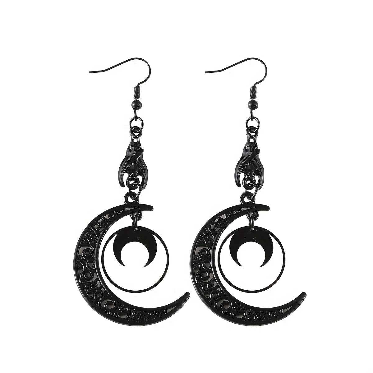 TEMU Un Par de Pendientes Minimalistas y Modernos de Aleación con Colgante de Luna Negra, Joyería Adecuada para Uso Diario y Regalo para Novia