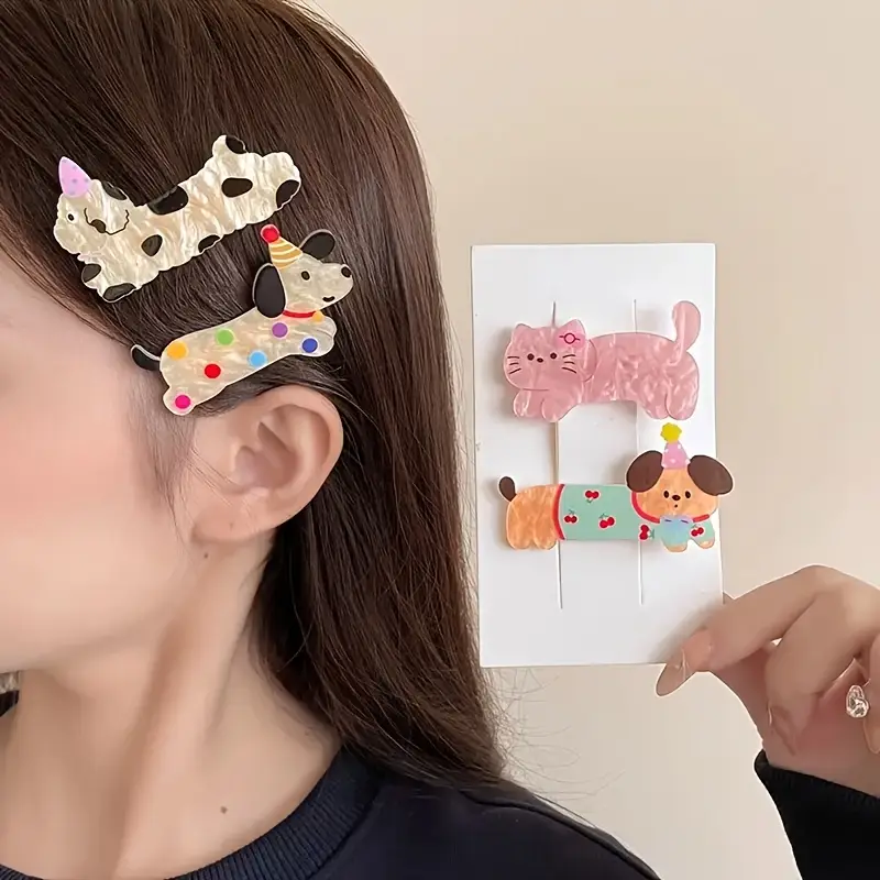 2pcs 3pcs 5pcs cartoon animal hair clip set cat and puppy hairpins cute   clips for women party stylish   bangs barrette fashionable hairstyle accessories birthday gift Product details 1