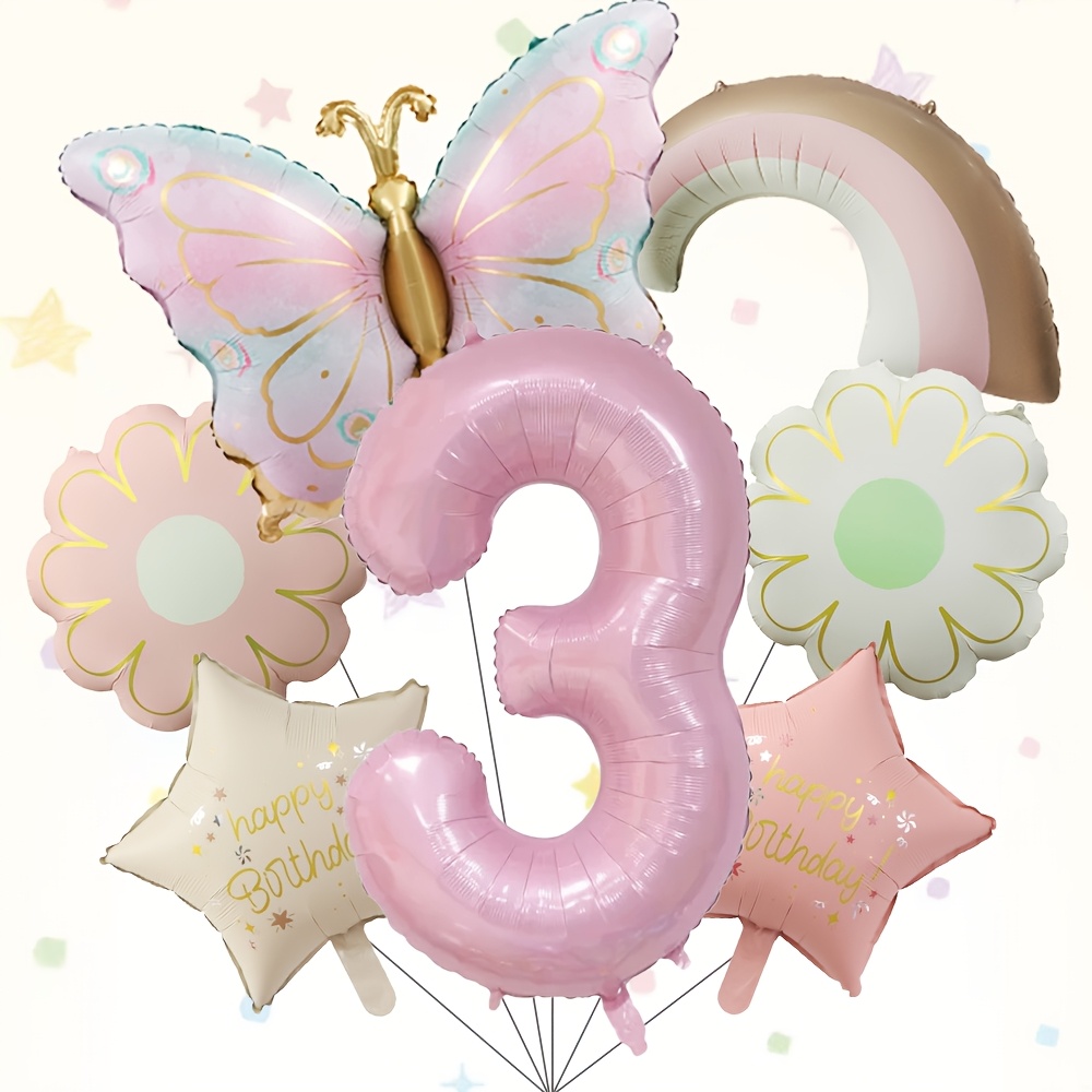 Image of A Set Of Elegant -themed Rainbow New Floral-shaped Foil Balloons, Suitable For -themed Events, Birthday Parties, Atmosphere Decoration, Gift-, And Home Decor
