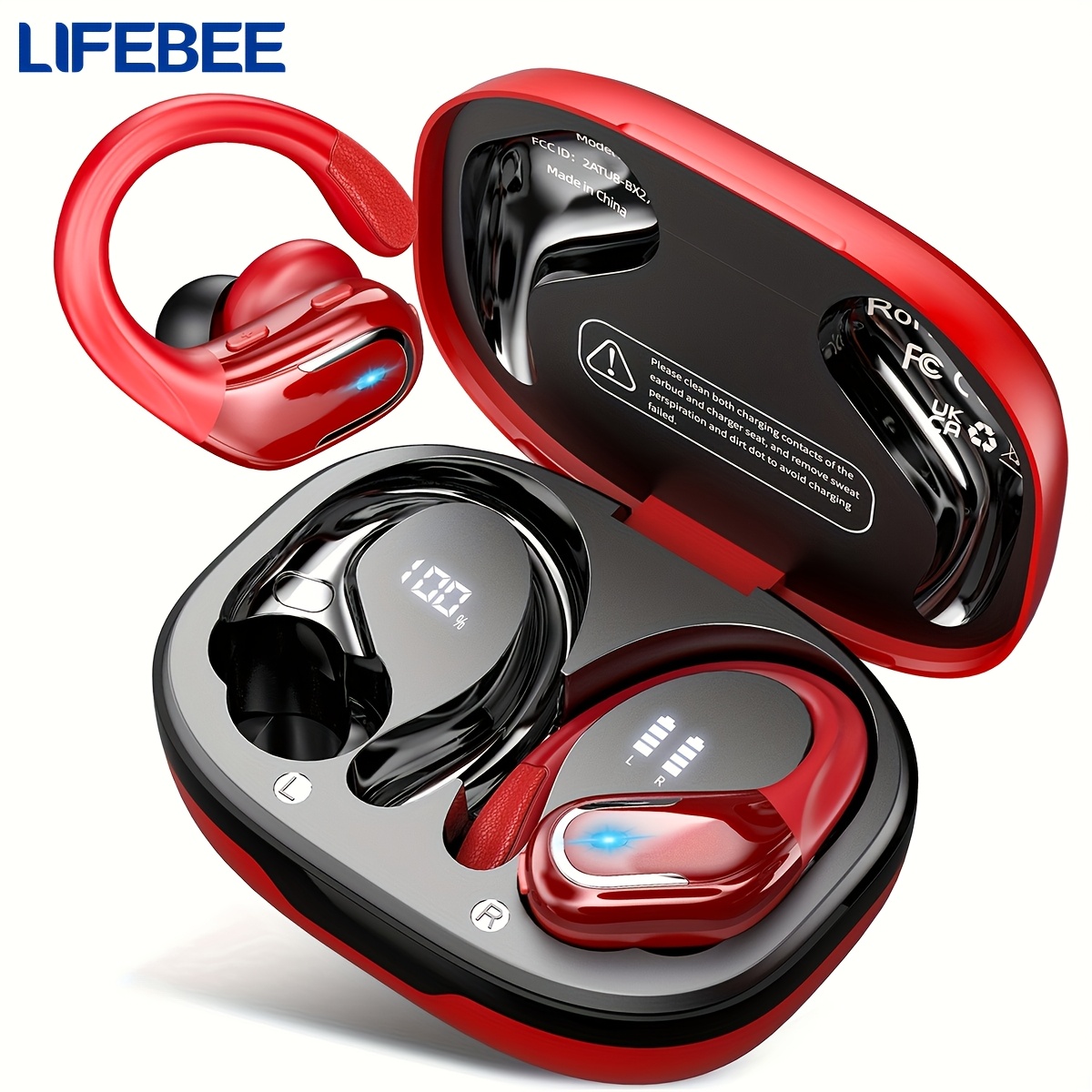Image of Lifebee New Wireless Earbuds For Running Sports, Wireless Earphones With Earhooks Pure Sound, Over Ear Headphones With Dual-led Display, Headset Earphones Built-in Microphone
