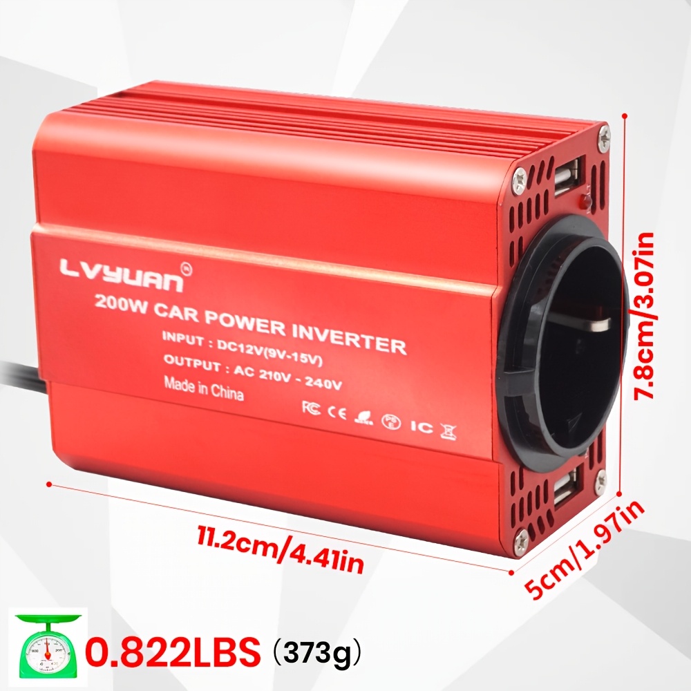 Image of Lvyuan 200w Car Power Inverter, 12v To Ac 220v Car Power Converter, With 1 Socket And Dual Usb Ports, Suitable For Smartphones, Laptops, Cars, Outdoor Camping