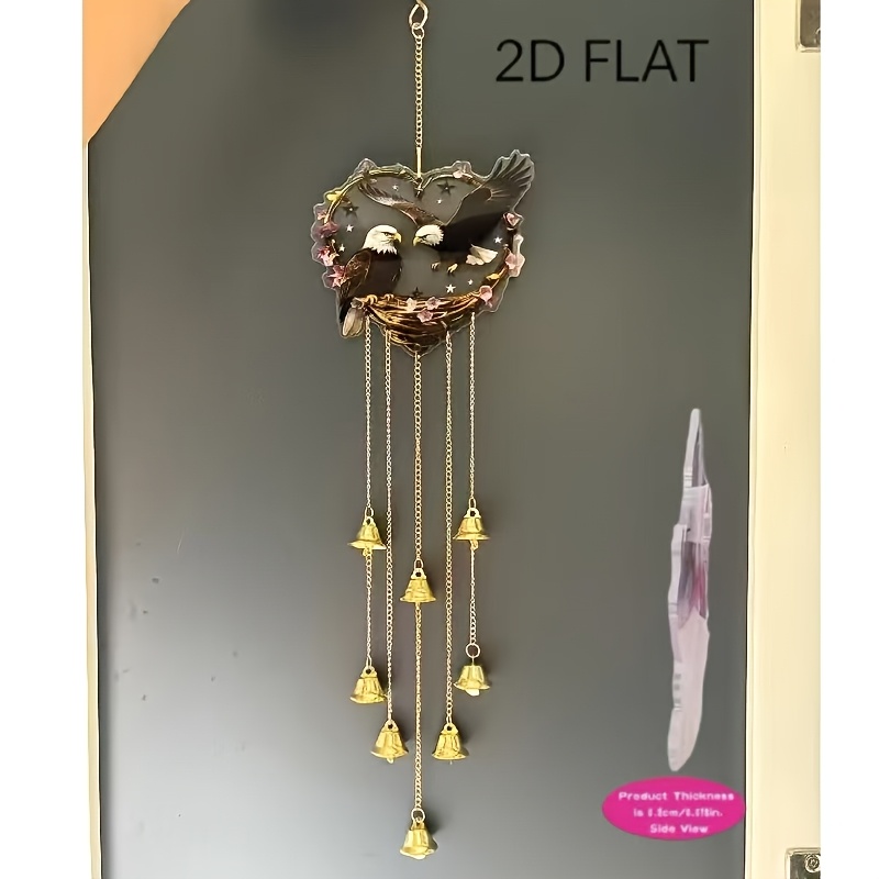 TEMU 1pc 2d Flat Heart-shaped Eagle Pattern Wind Chime Set . Garden And Courtyard Decoration, Hand-assembled, Soothing Wind Chime, Durable Iron