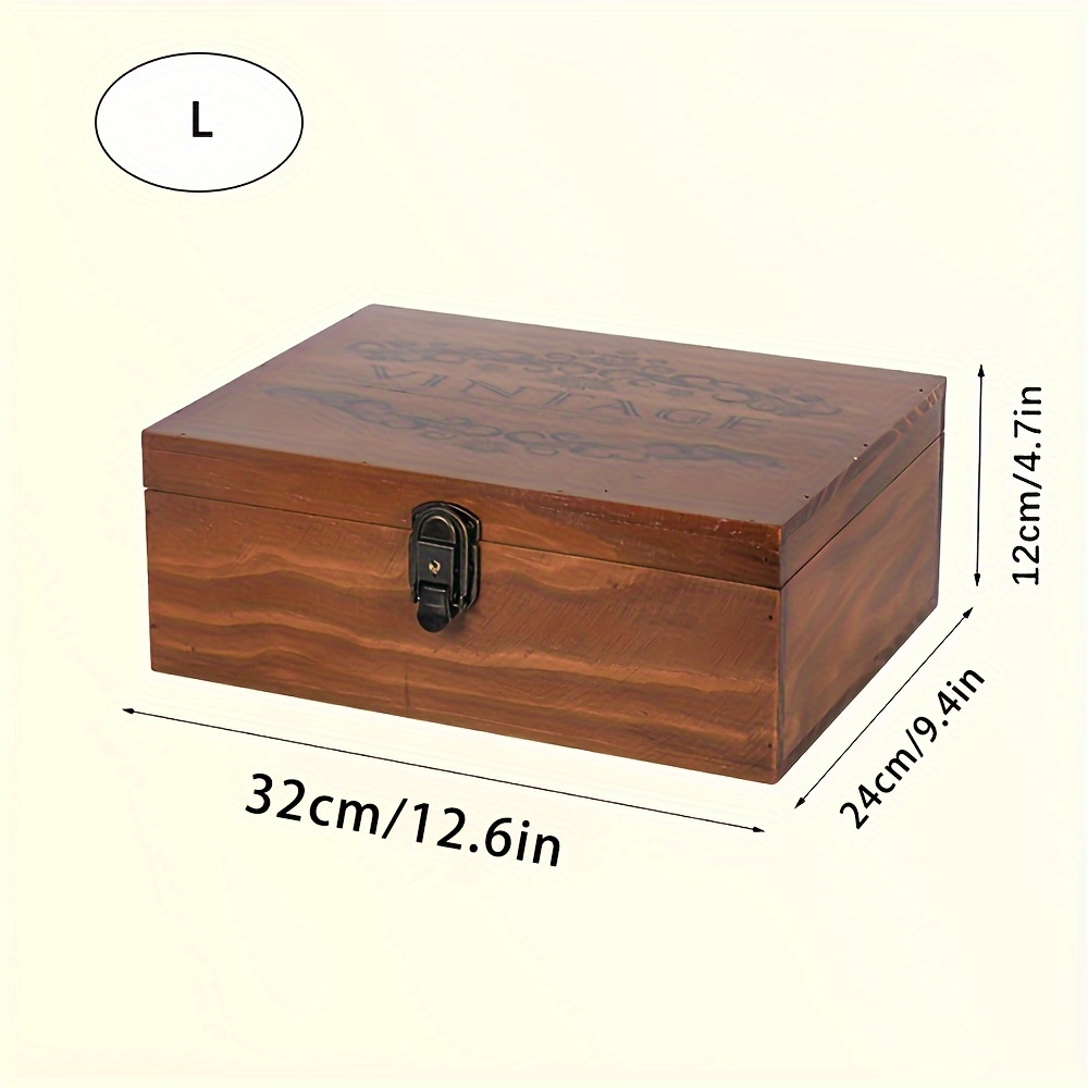 Image of Vintage Wooden Storage Box With Lock, Handcrafted Rectangular Organizer For Desk, Non-waterproof Wood Material, Multipurpose Container For Cosmetics, Sundries, And Documents, Desk Drawer Organizer