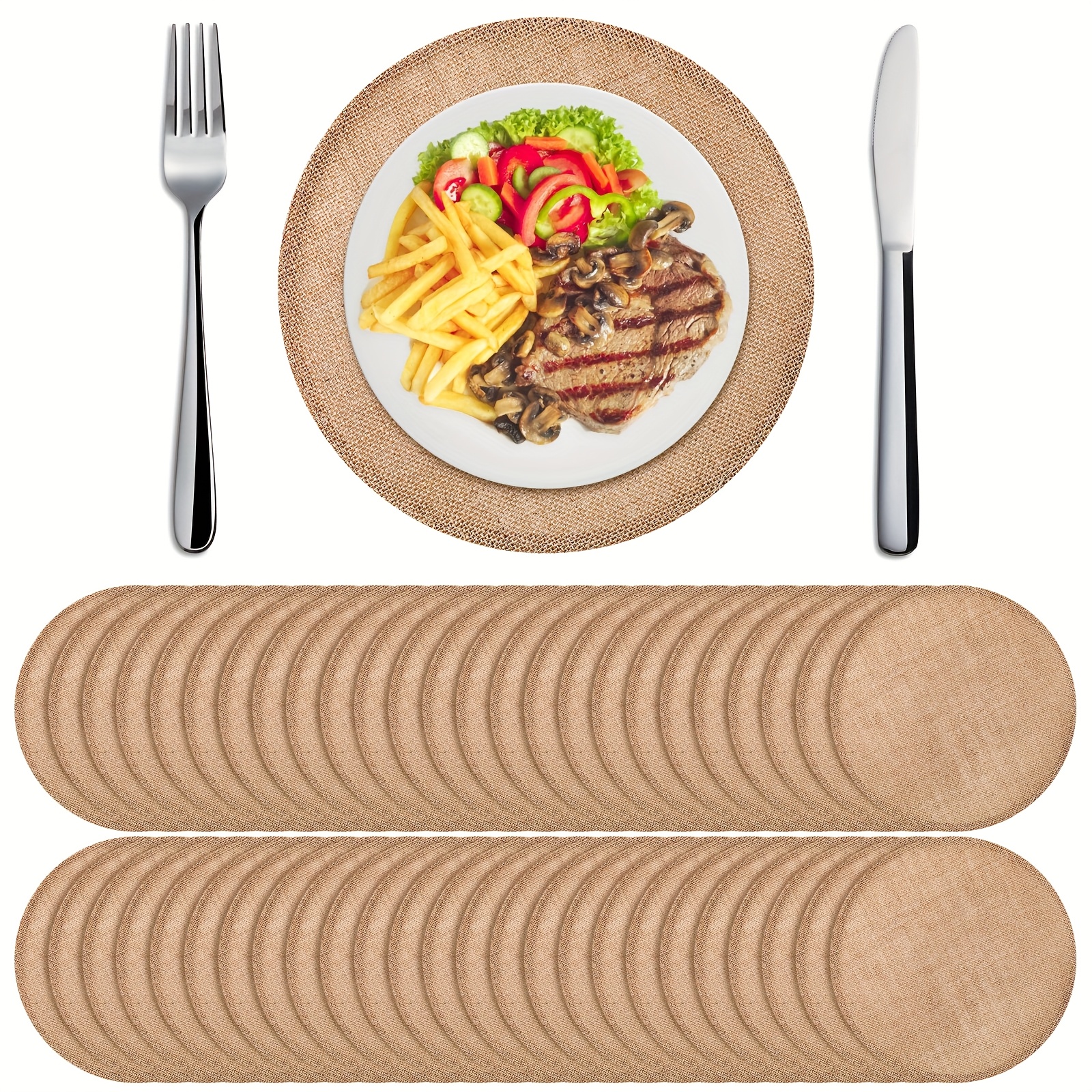 Set Of 48 Burlap Round Placemats Bulk Burlap Rustic Table Decorations Jute Farmhouse Placemats Heat Resistant Round Table Mats Charger Mats For Fall Thanksgiving, 15 In, Brown