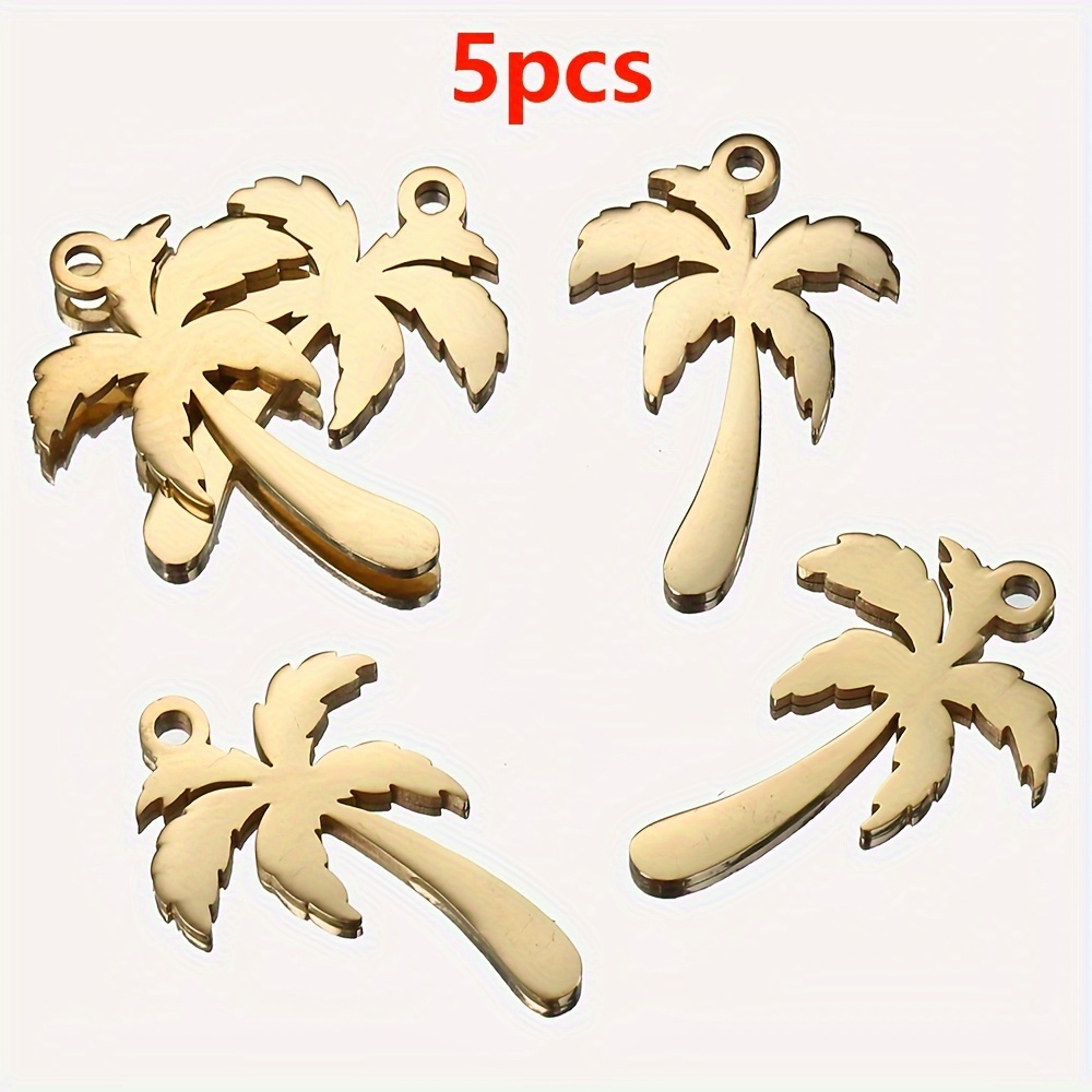 5 Golden Stainless Steel Pendant Coconut Tree Shaped Necklace Pendants Bracelet Components For Jewelry Making