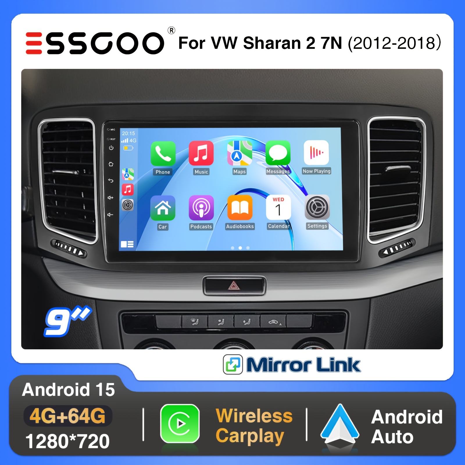 Essgoo [radio Upgrade Kit] 15 4+64g For Vw 7n Seat Alhambra Ii 2010-2022 (frame Included) Car Stereo 9 Inch Ips Screen With , Auto, Fan Cooling/ Gps/ Wifi/ Fm/ Rds/ Usb/ /