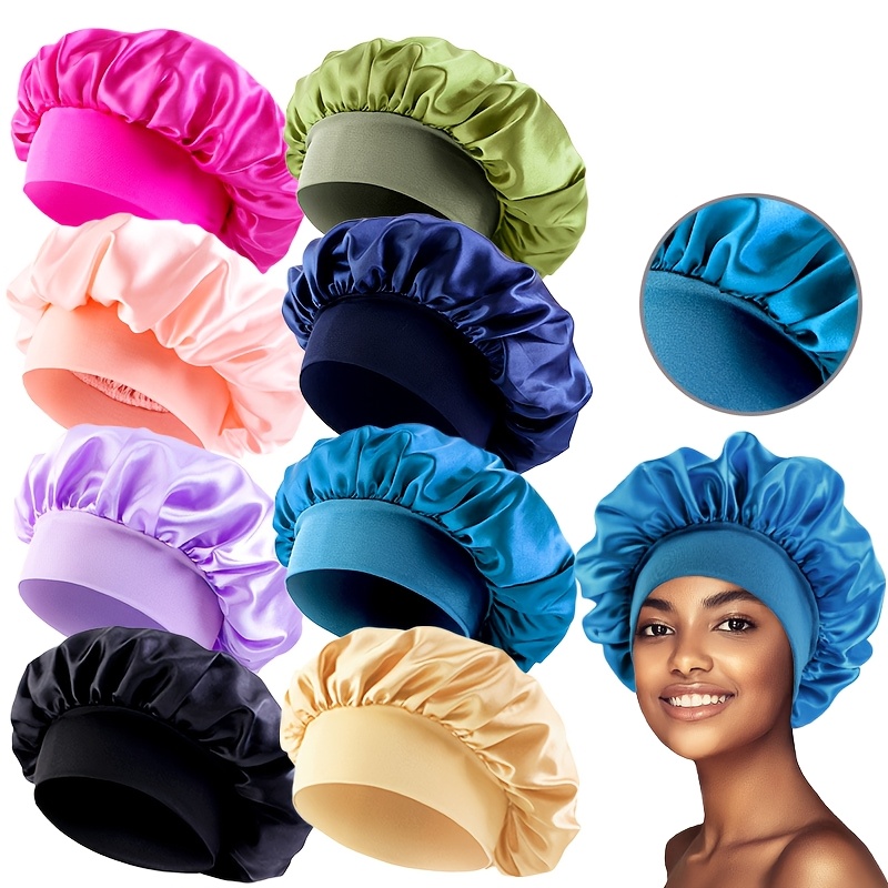 

8pcs Set Sleep Caps For Women - , Lightweight & Night Bonnets In Solid Color