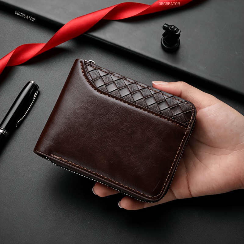 TEMU Portefeuille OBCREATOR pour Homme Porte-Cartes de Crédit Portefeuille Minimaliste à Deux Volets avec Poche à Pièces Portefeuille à Rabat Zippé