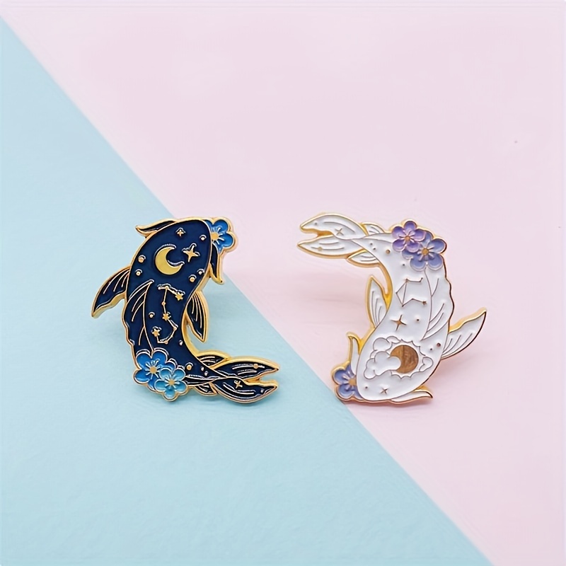 

2pcs Couple's Personalized Carp And Koi Fish Brooch Accessories, Black And Best Friend Couple Set, Badge Jewelry For Women