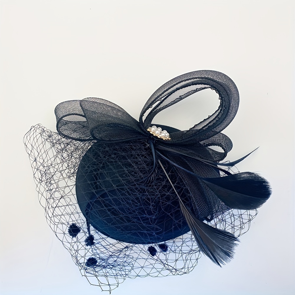 retro mesh veil hats classic elegant faux feather flower  display picture 1