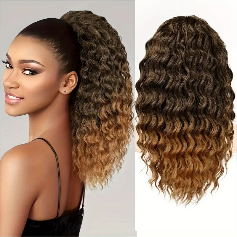 curly ponytail extension drawstring ponytail for women black mixed ginger curly clip in hair extensions 26 inch ponytail extension synthetic hairpiece for daily party details 0