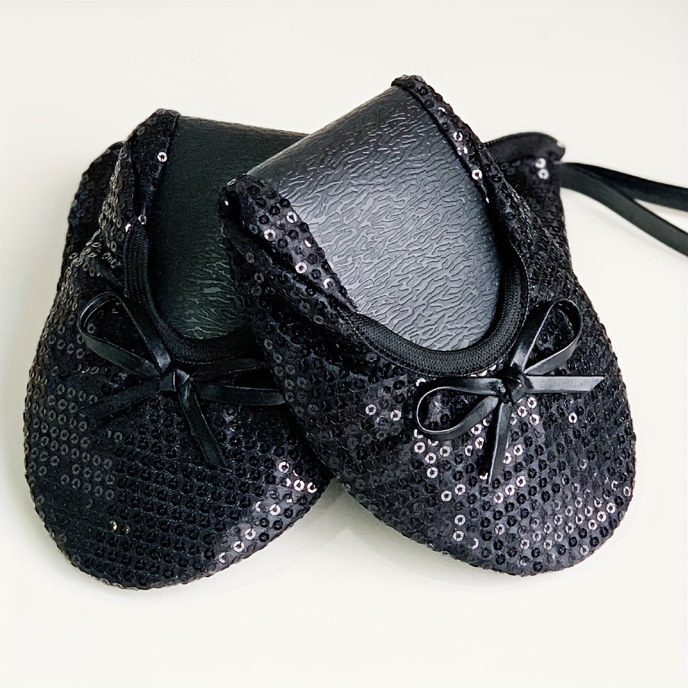 Women's Foldable Portable Travel Ballet Flat Roll Up Shoes Shoes Shinny Sequins With Purse, Women Shoes