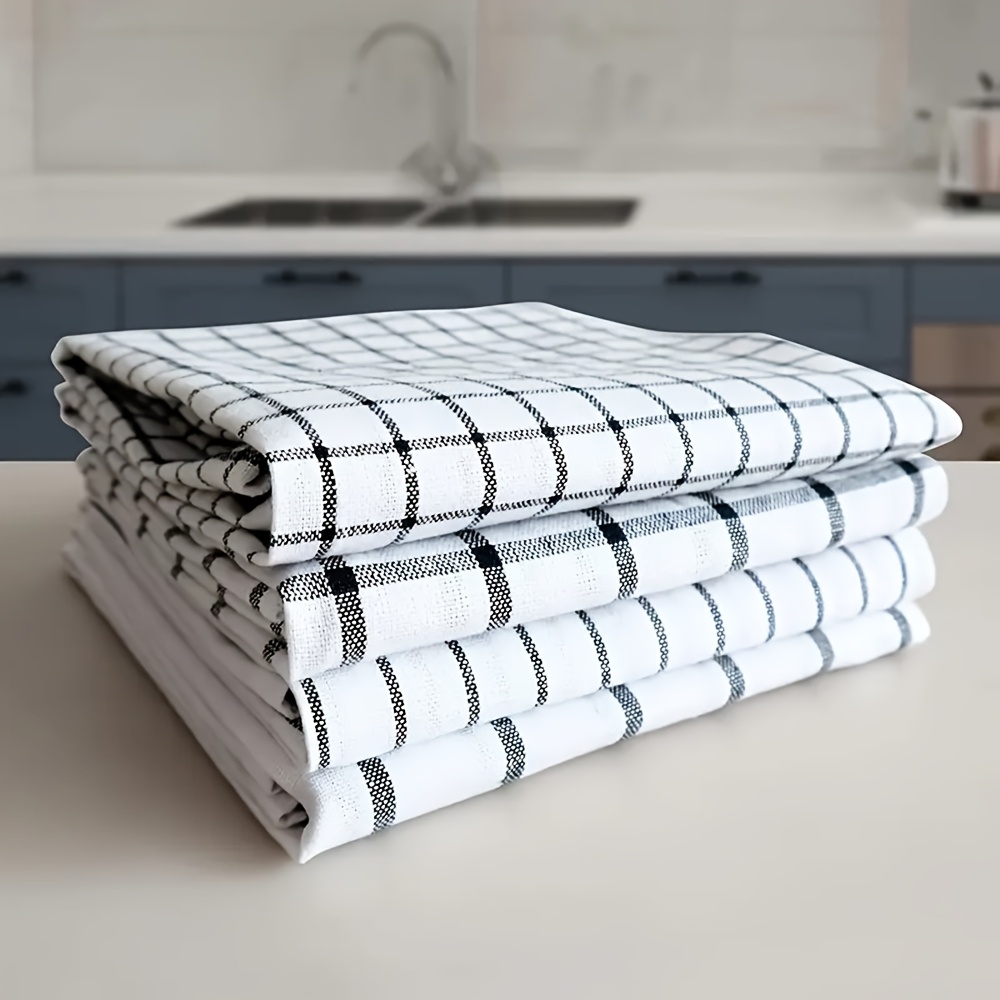 6/12pcs Classic Black & White Striped Kitchen Towels - Reusable, Cotton, Large Rectangular Dish Cloths Black Series Tea Towel, 50X70cm