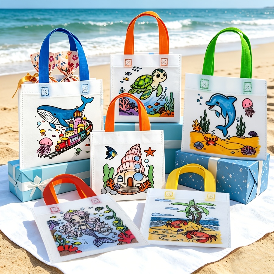 36pcs Ocean-Themed DIY Gift Bags with Assorted Patterns