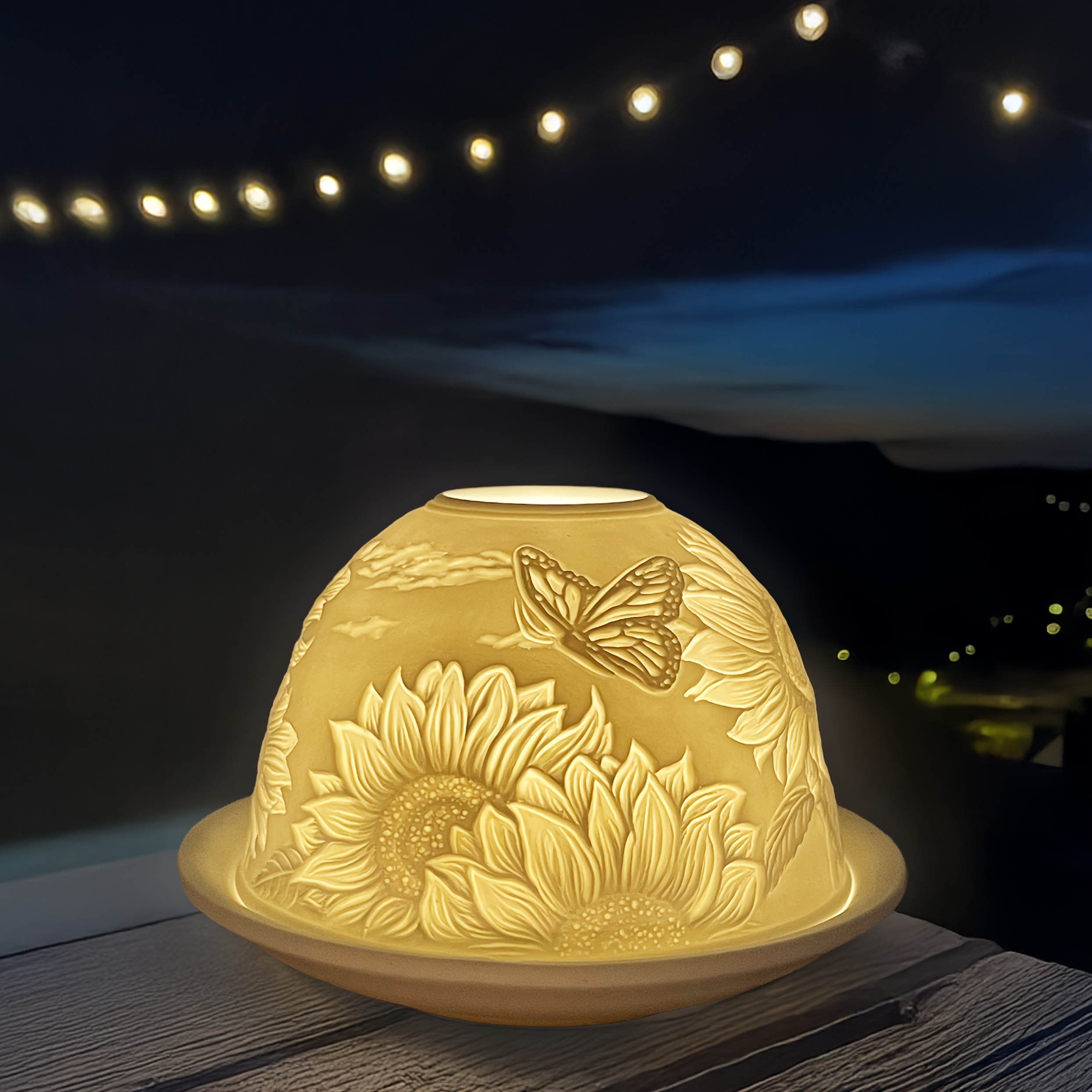 Image of Porcelain Dome Tealight Holder, Set Of Shade & Plate, Sunflower Design, A Stunning Candle Holder A 3d Image.cat Gifts For Women & Cat Ornament.living, Dining Room Table, Home Decor Additions