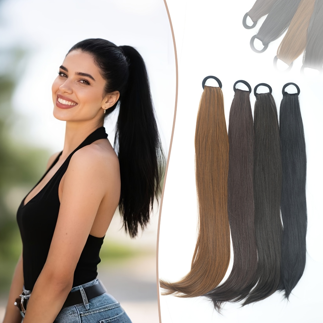 elegant 21 synthetic hair piece for women straight ponytail extension with high   loop natural looking long hair for all ages   multiple styling options ponytail hair extensions versatile hairpiece easy application loop details 3
