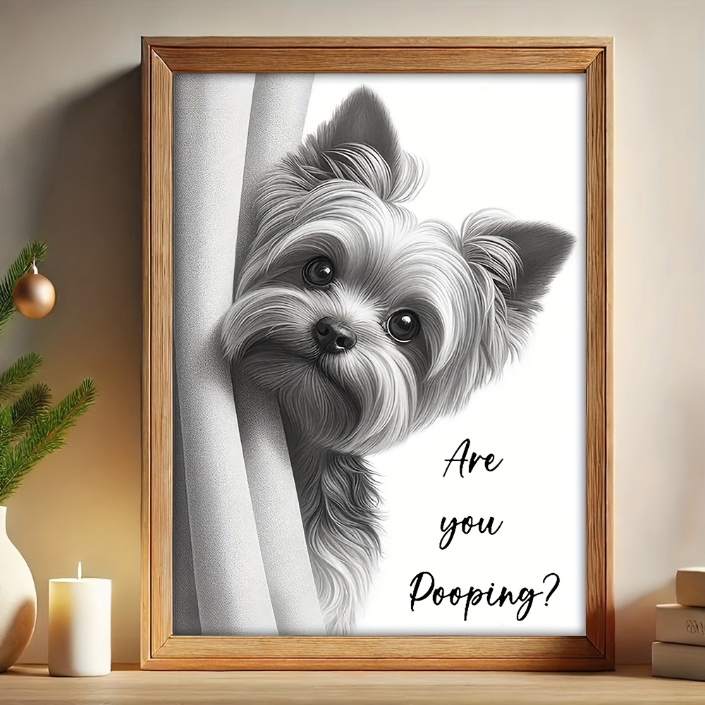 TEMU Affiche Art déco Yorkshire Terrier, 1 pièce, minimaliste, impression sur toile cadre 30,48x40,64cm, art mural humoristique sur le thème du chien