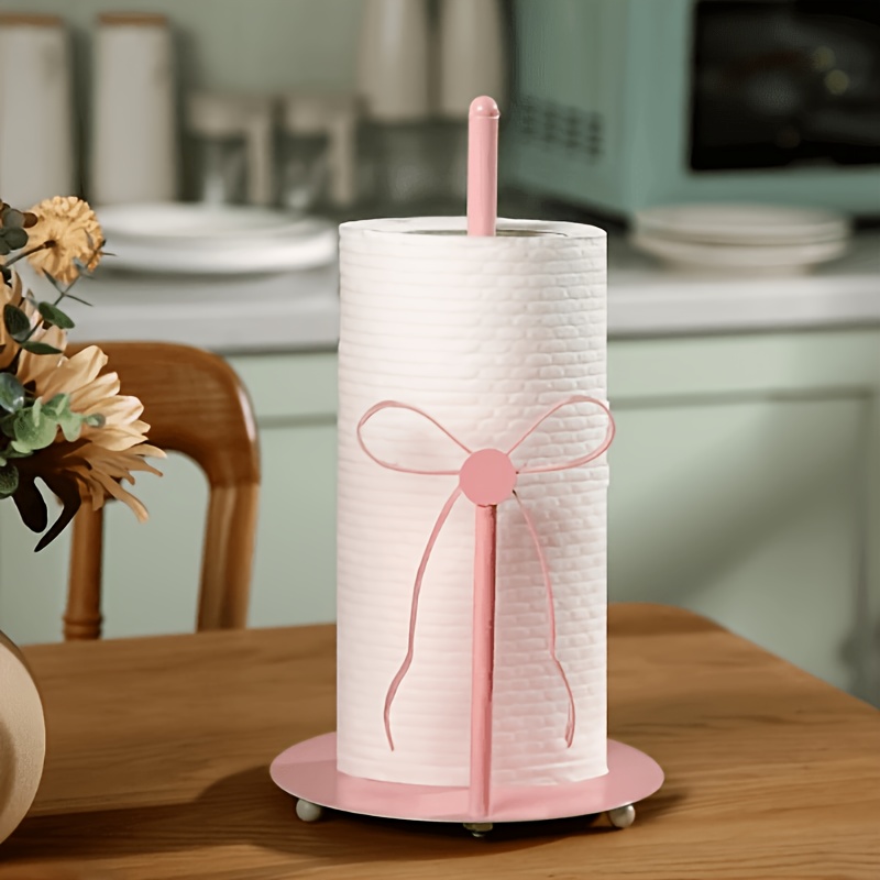 Image of Pink Bow Paper Towel Holder, Metal Countertop Stand, Bow Accent Coquette Kitchen Bathroom Decor, 3d Handmade Gift For Sweet Home