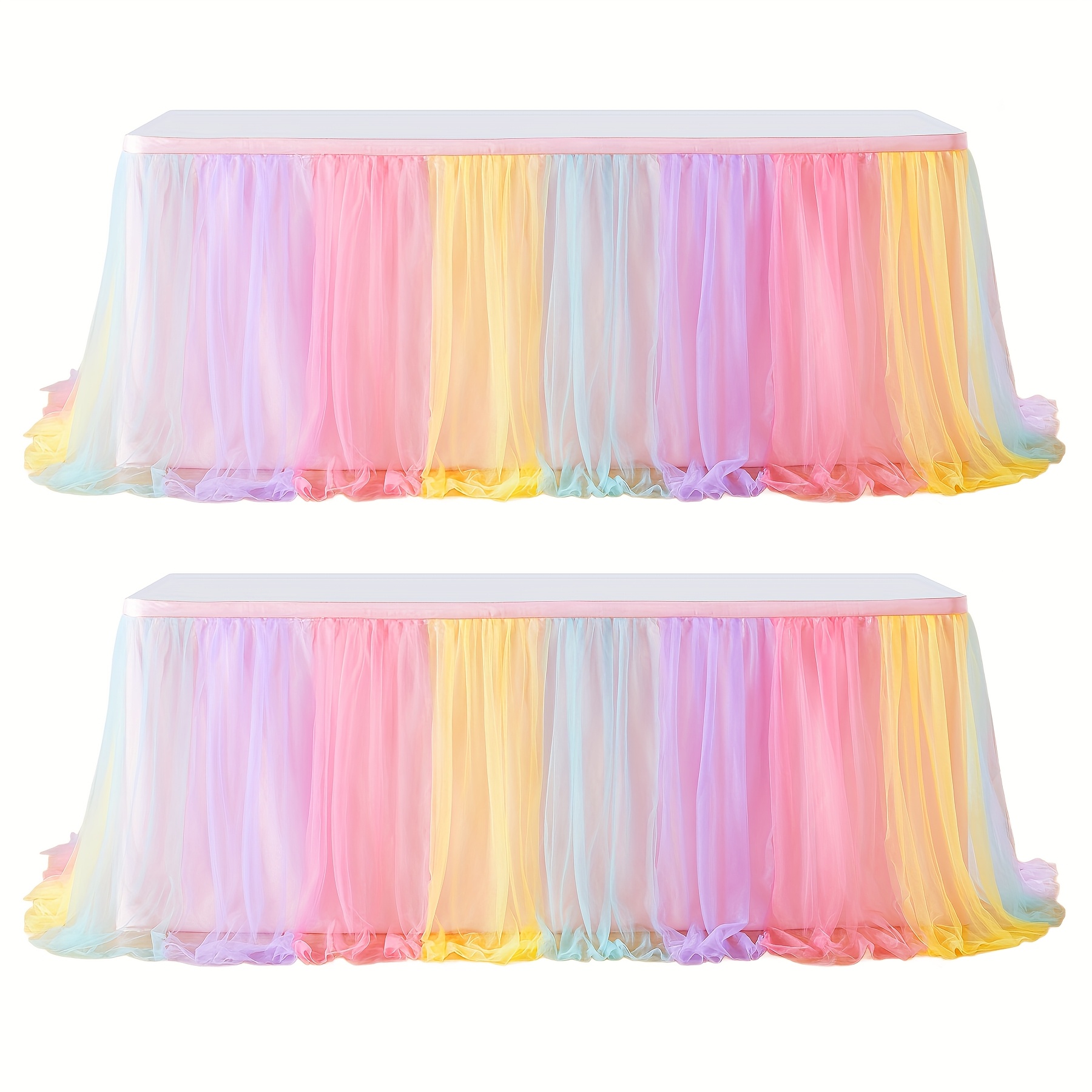 TEMU 2 Pack 6ft Chiffon Table Skirt With Lining - Flow Wrinkle-resistant Polyester Fabric, Pleated Design For Wedding Dessert Tables/birthday Parties