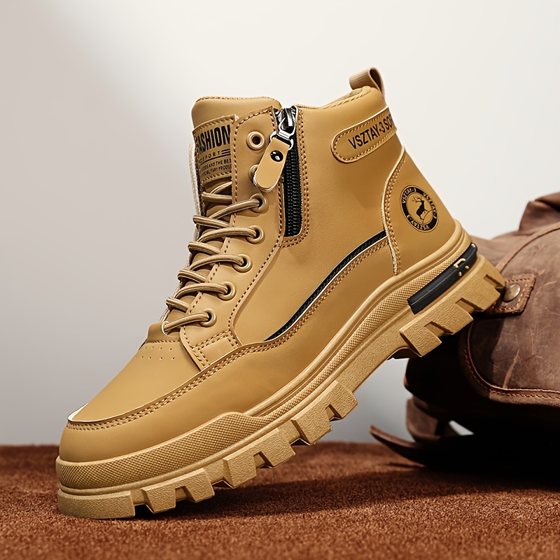 mens vintage casual sports boots solid color top lace - Temu display picture 3