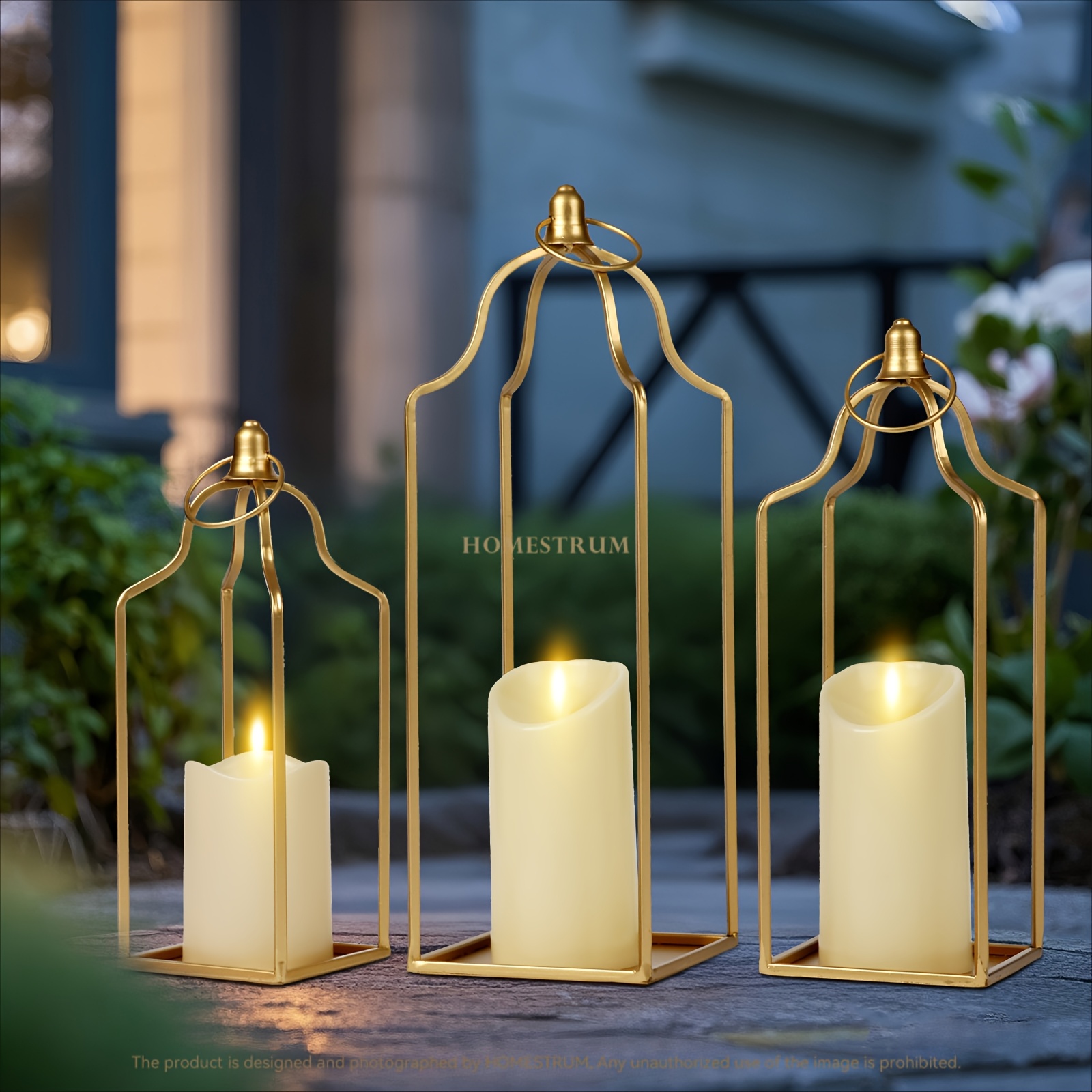 3 Stück Moderne Bauernhaus Goldene Metall-Kerzenleuchten – Elegante Hängekerzen für Wohnzimmer, Innen- und Außenbereich * für Weihnachten, Halloween, Thanksgiving, Valentinstag, Kaminmantel,