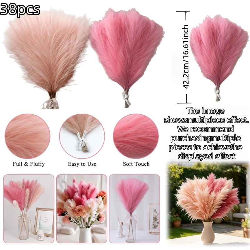 Image of 38pcs Set Of Holiday Decorative Artificial Flowers, A Gentle And Soothing Reed Flower Bouquet, Including 19 Light Pink + 19 Dark Pink Stems. -, Palette Is And , With An Of Ins-style Minimalist