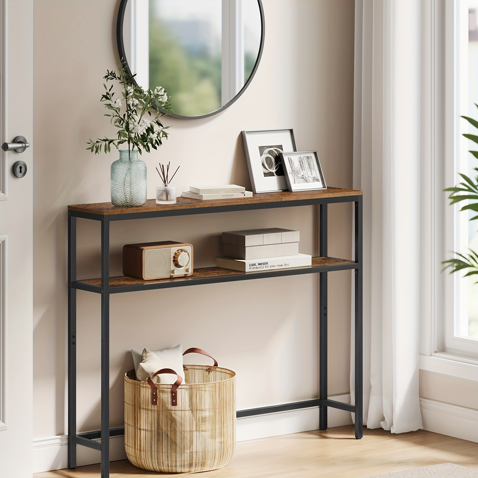 Image of Console Table For Hallway, 2-tier Slim Sofa Table, 20 X 100 X 80cm, Hallway Table With 2 Shelves, For Living Room, Bedroom