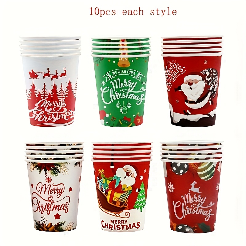 Image of 60pcs/120pcs Christmas Paper Cups Xmas Cups Snowflake Santa Elf Snowman Elk Christmas Cups Cups Christmas Cups For Daily Use Holiday Party Supplies Decorations